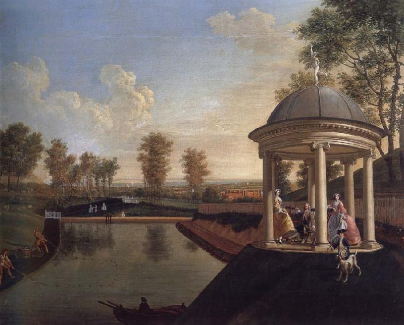 Edward Haytley The Brockman Family and Friends at Beachborough Manor The Temple Pond looking from the Rotunda oil painting picture